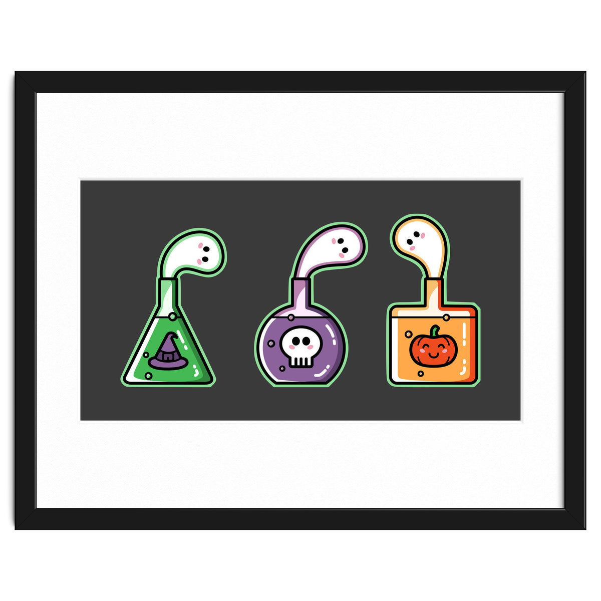 Kawaii Cute Halloween Potions - witches hat, skull, pumpkin, ghosts