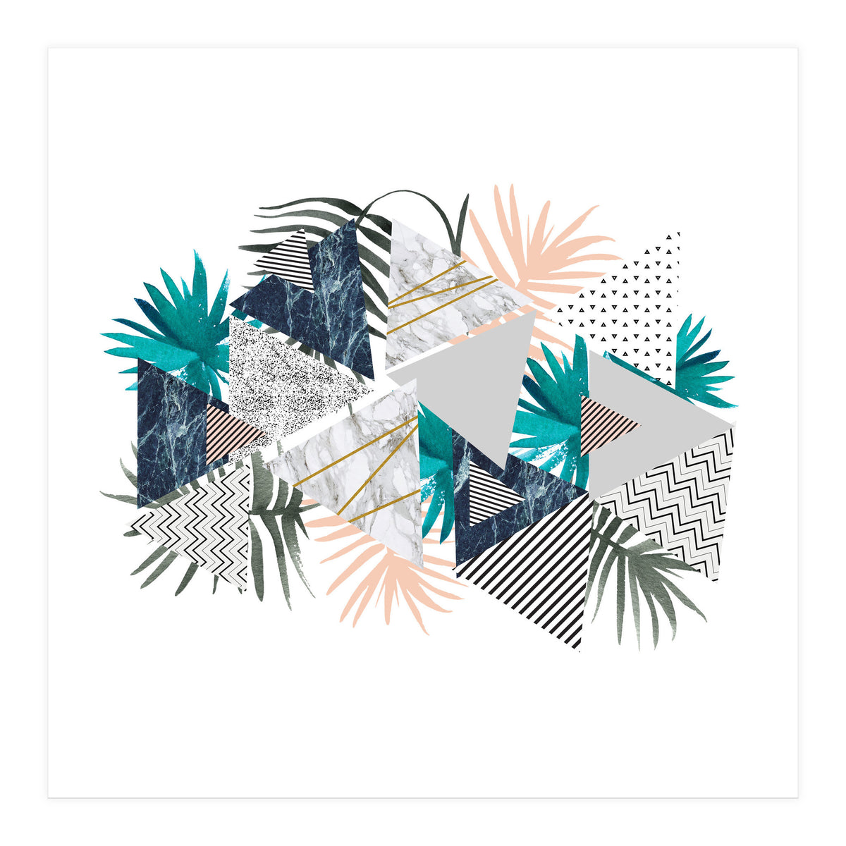 Abstract of geometric patterns with plants and marble I (Print Only)