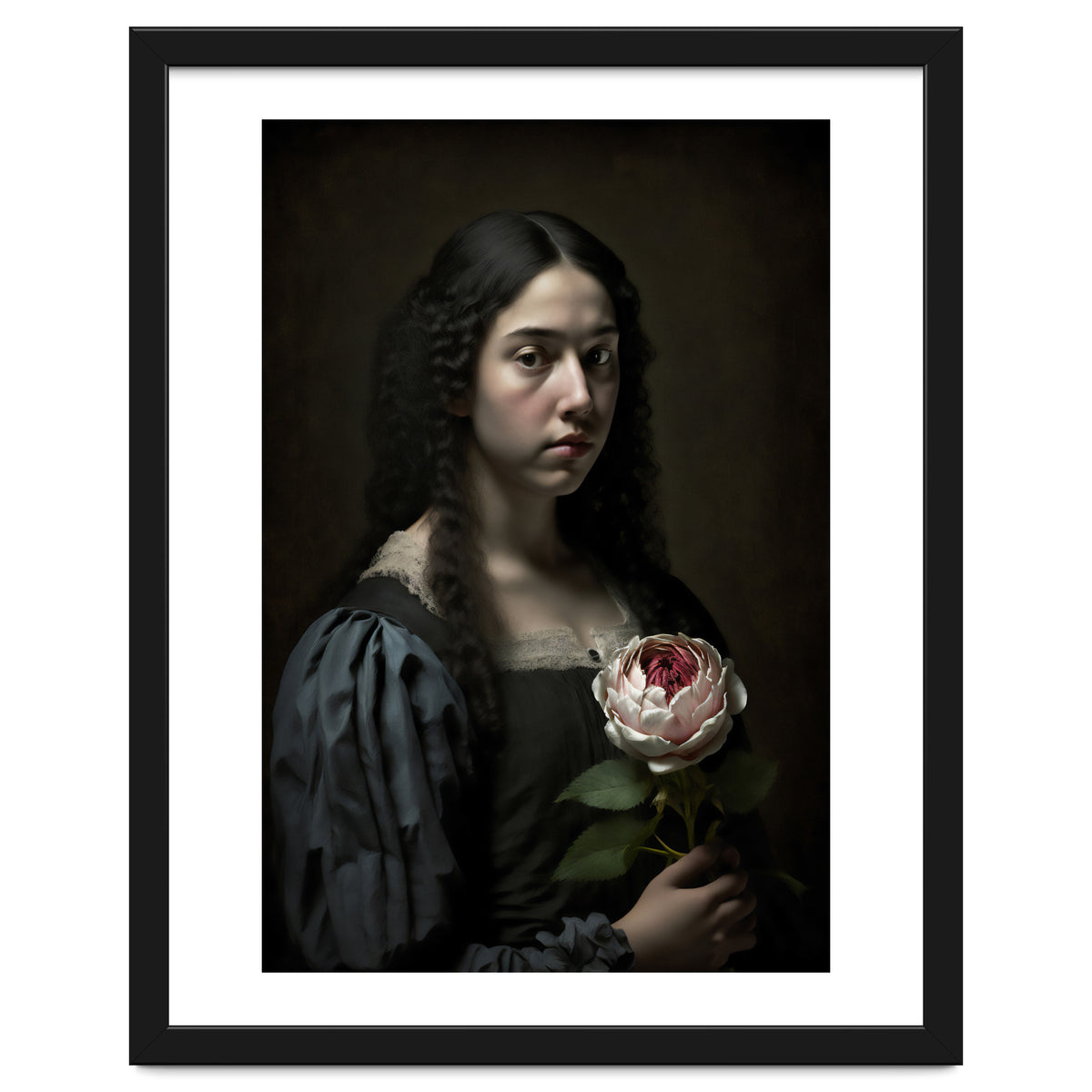 Sad Young Woman Moody Vintage Dark Painting
