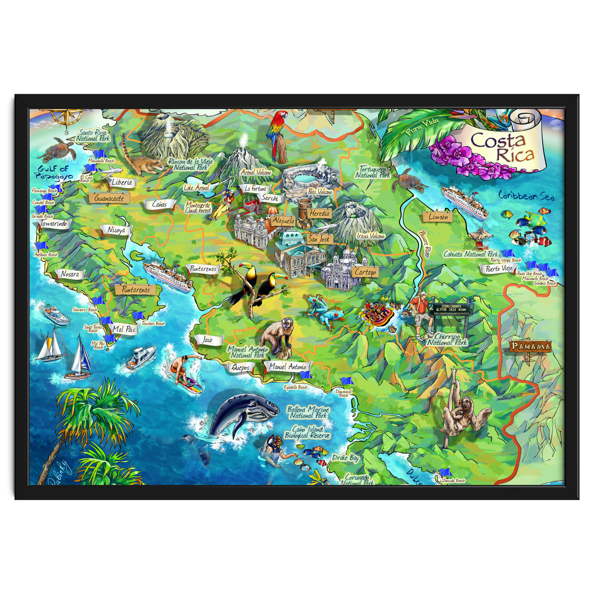 Costa Rica Map Illustration