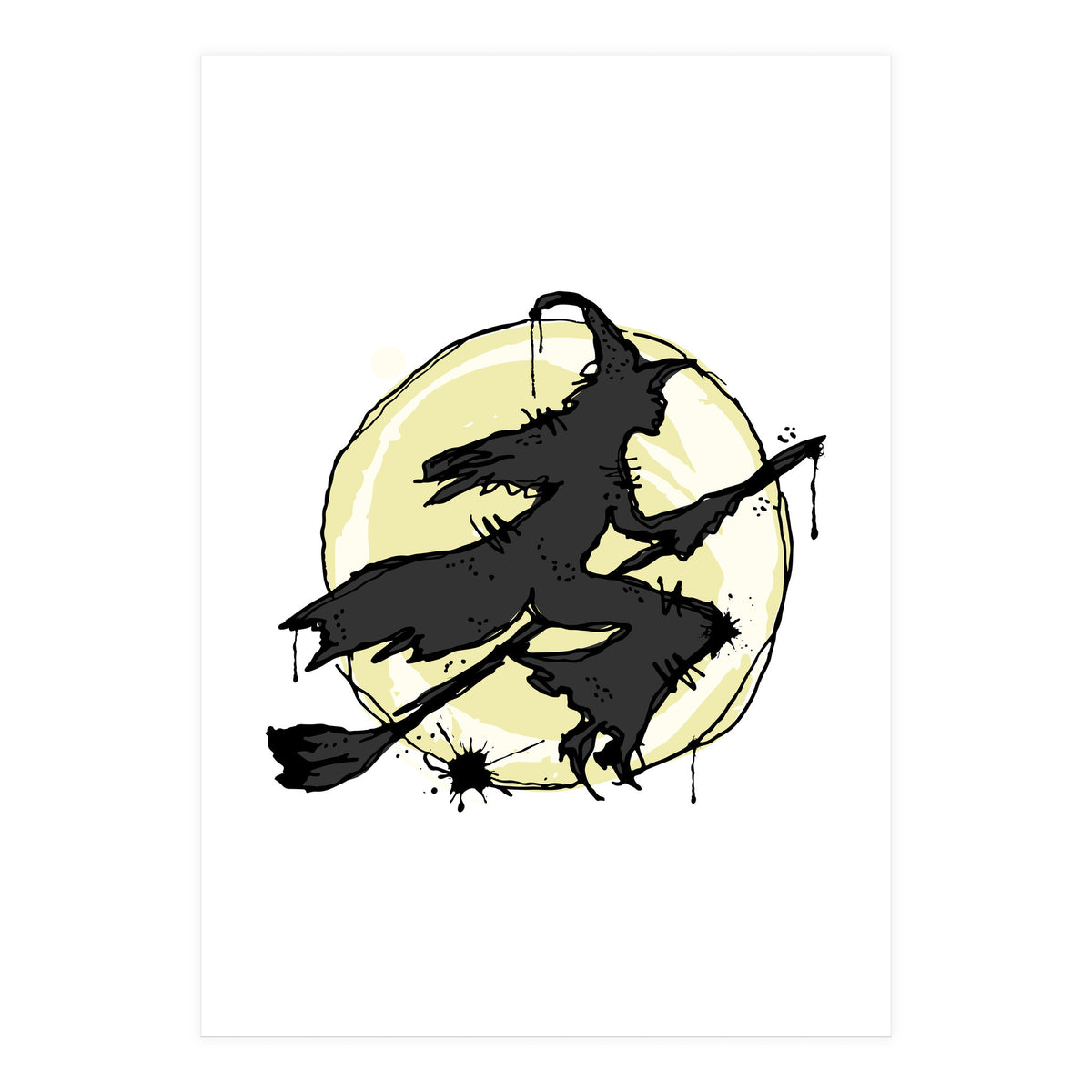 Witch on her broom sketch (Print Only)