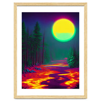 Neon Moon, Color Pop Art Glow Forest, Nature Landscape Adventure, Travel Mystery Eclectic, Contemporary Digital Painting