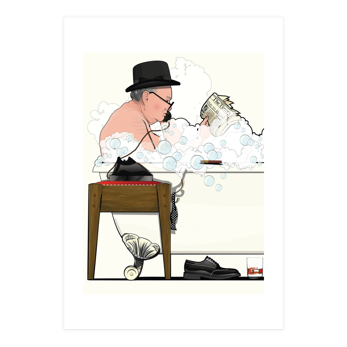 Winston Churchill in Bathtub, Funny Bathroom Humour (Print Only)