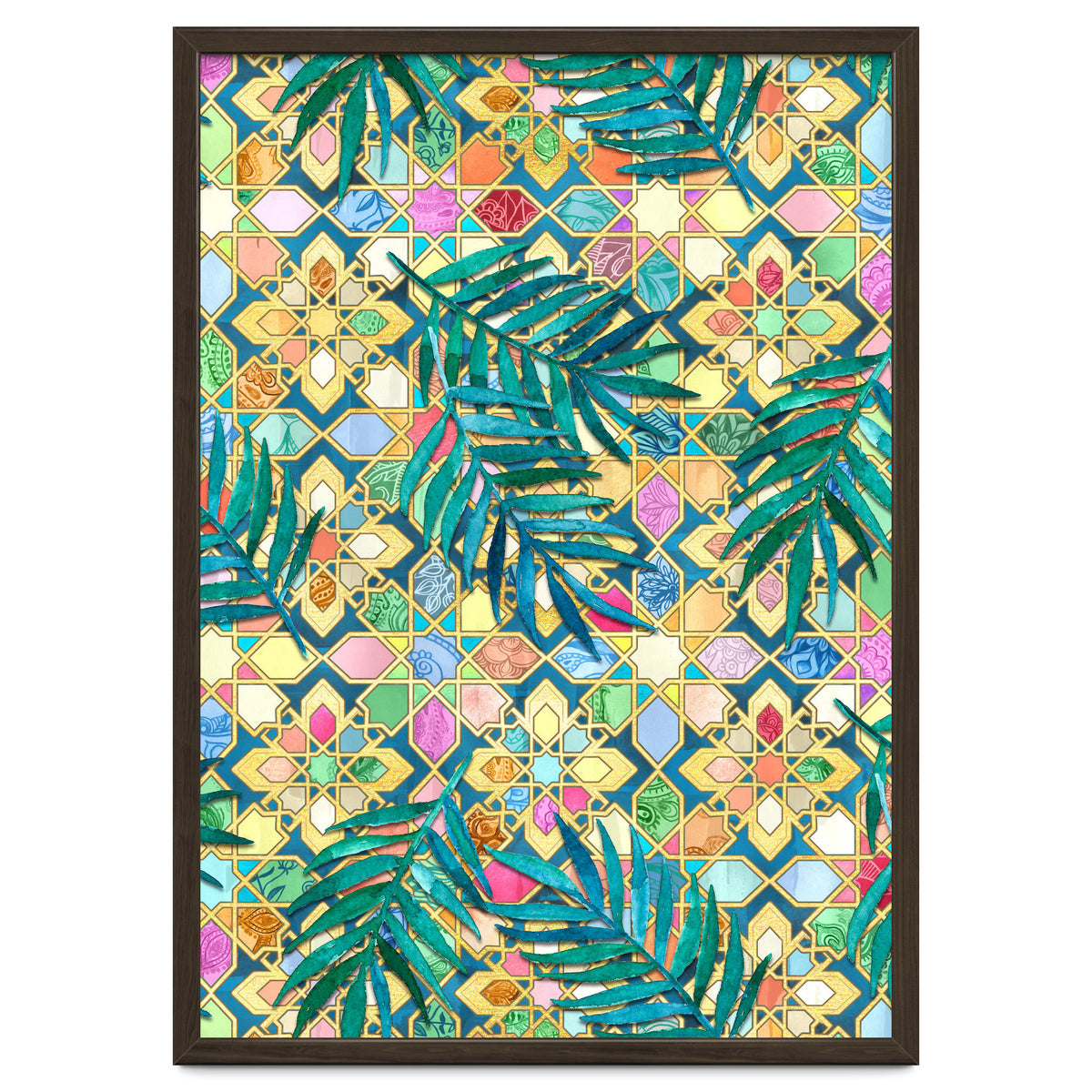 Gilded Moroccan Mosaic Tiles with Palm Leaves