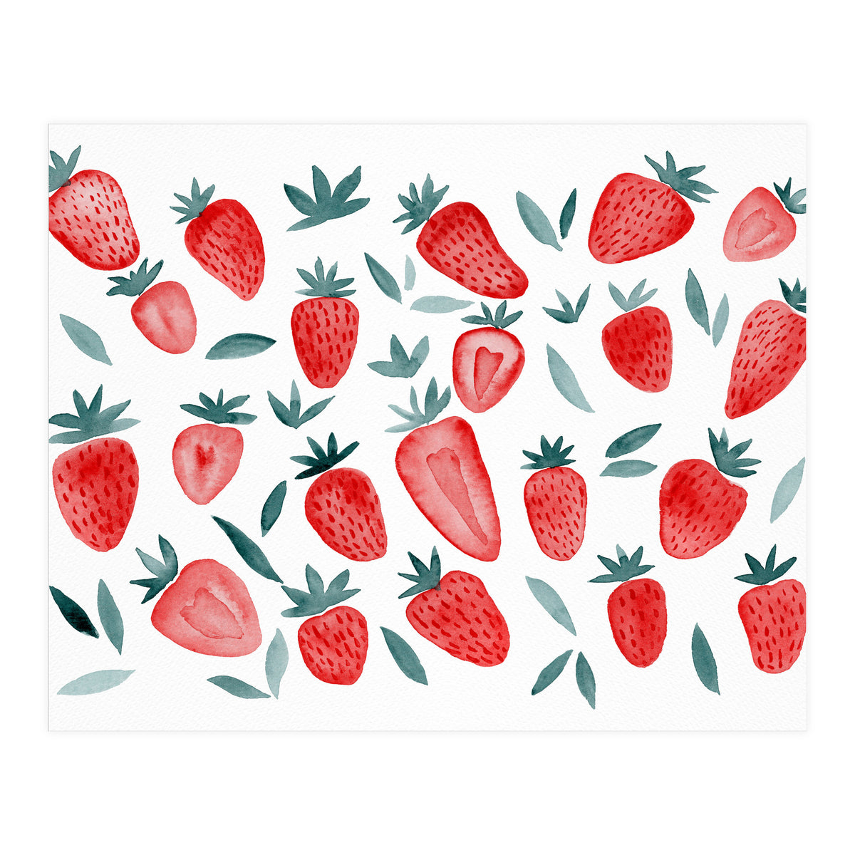Strawberries - red and teal (Print Only)