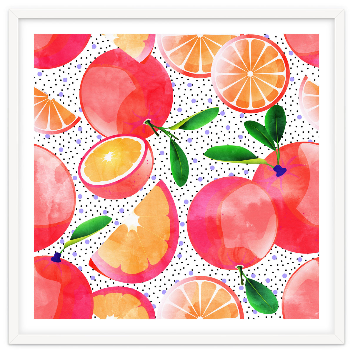 Citrus Tropical | Juicy Fruits Polka Dots | Food Orange Grapefruit Pink Watercolor Botanica