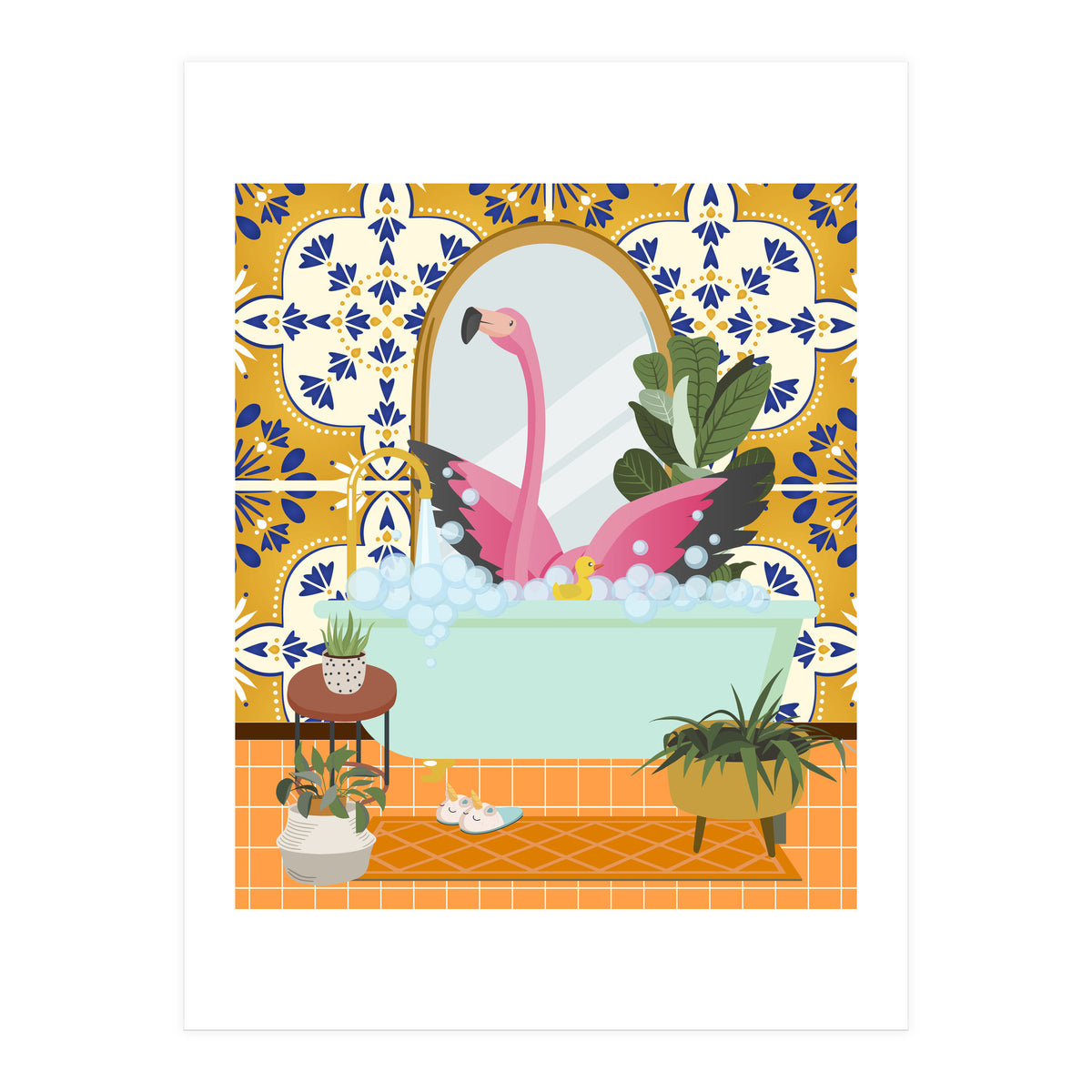 Flamingo Bathing in Moroccan Style Bathroom (Print Only)