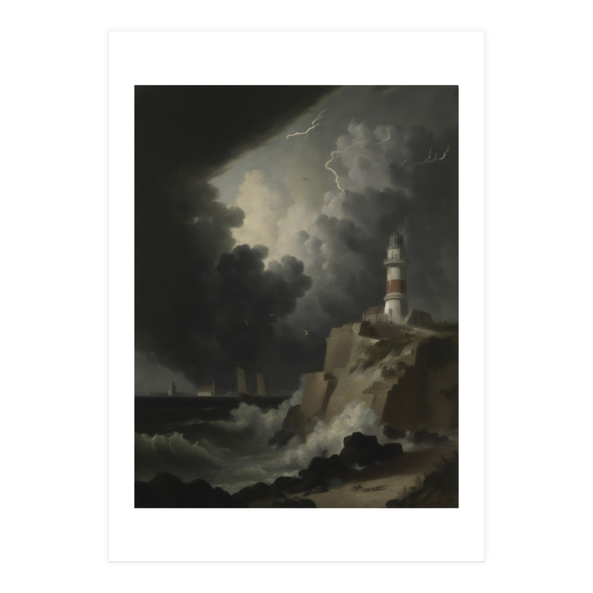 Lighthouse In A Storm (Print Only)