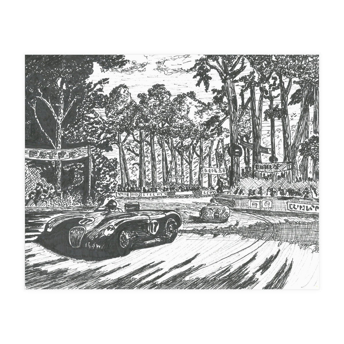 Jaguar C-Type Classic Le Mans Ink Drawing (Print Only)