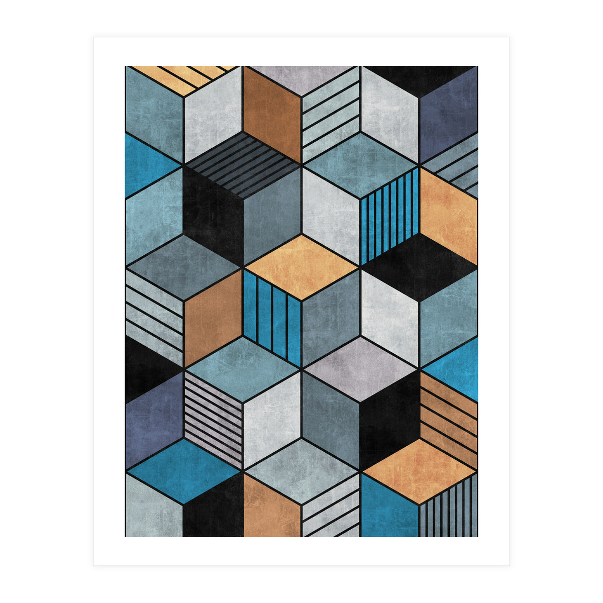 Colorful Concrete Cubes 2 - Blue, Grey, Brown (Print Only)