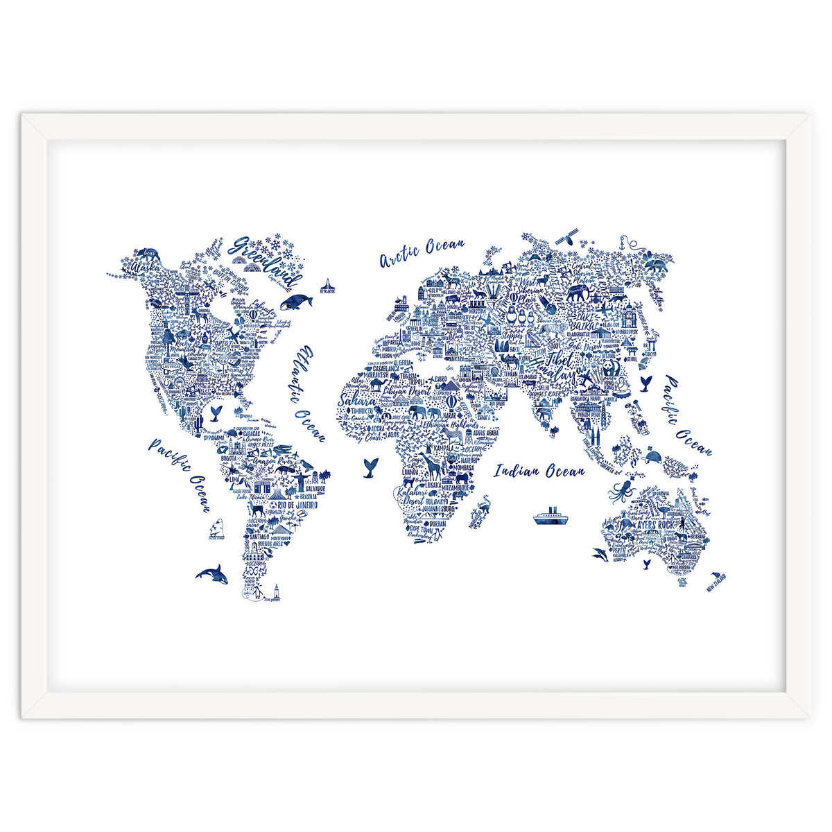 Watercolor World Map in Blue