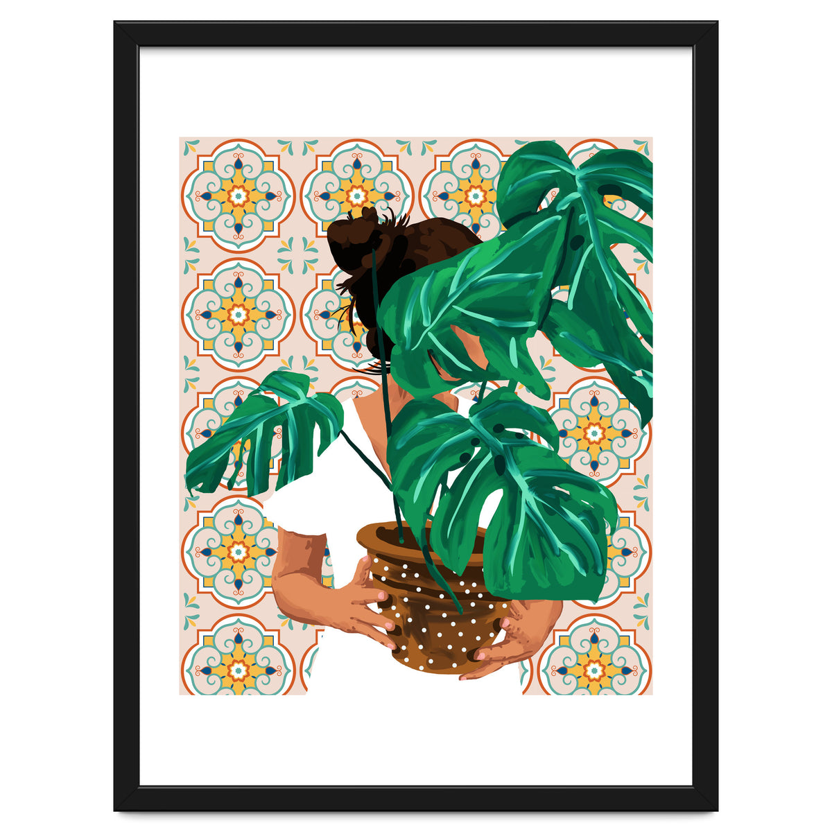 Monstera Plant Lady | Modern Bohemian Morocco Decor | Tropical Botanical Tiles