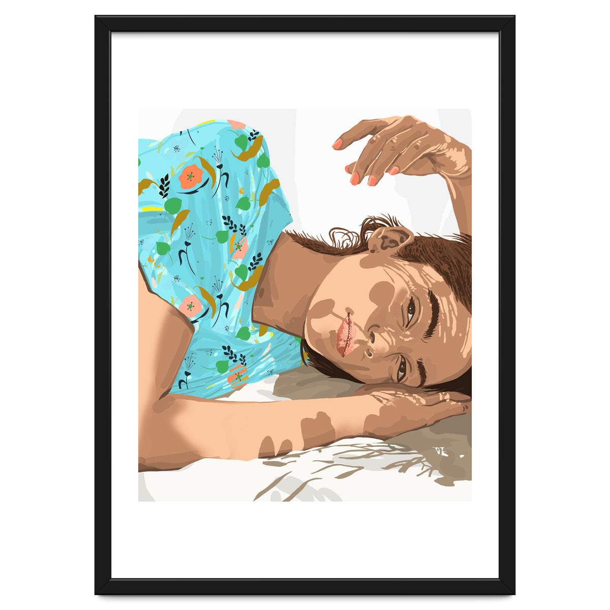 Feel the Sun from Both Sides, Summer Bohemian Woman Illustration, Vibrant Colorful Portrait Painting