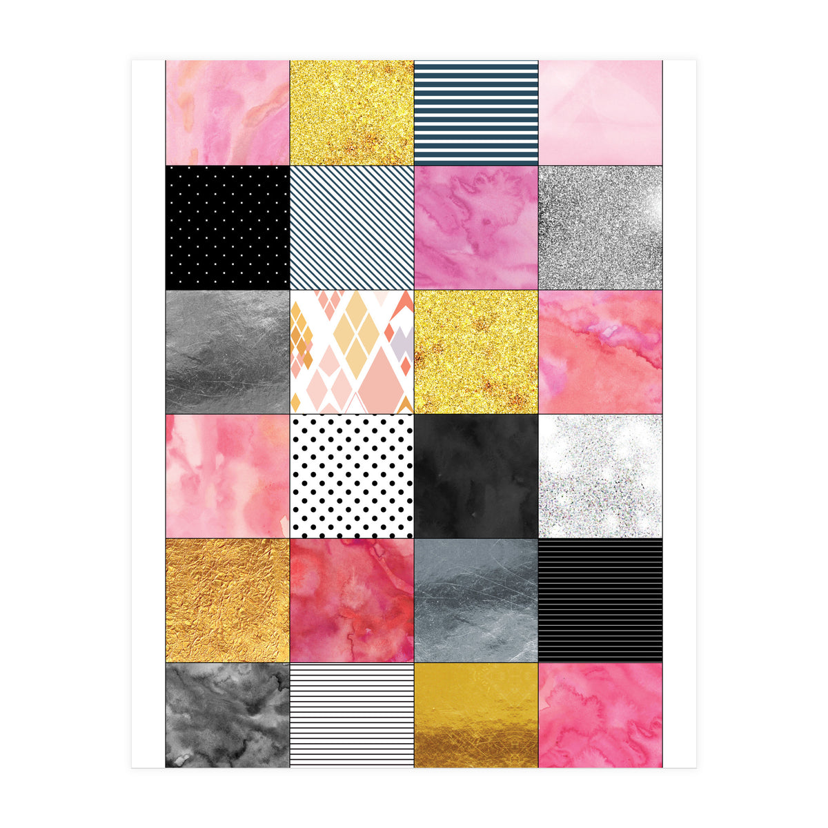 Pink Silver And Gold Quilt Art (Print Only)