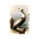 Pelican on the Shoreline Vintage Painting (Print Only) thumbnail