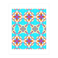 Exotic Tiles, Moroccan Teal Kaleidoscope Pattern, Turkish Bohemian Colorful Culture Eclectic Graphic (Print Only)