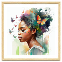 Watercolor Butterfly African Woman #3