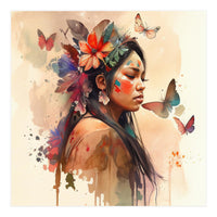 Watercolor Floral Indian Native Woman #8 (Print Only)