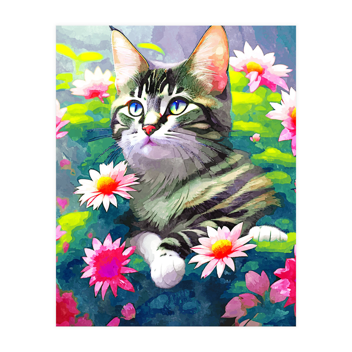 Always Positive, The Optimistic Cat, Positivity Mindset Pets, Optimism Watercolor Painting Animals (Print Only)
