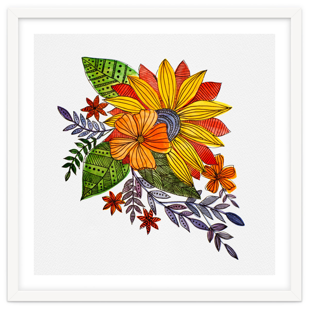 Watercolor and ink Sunflower