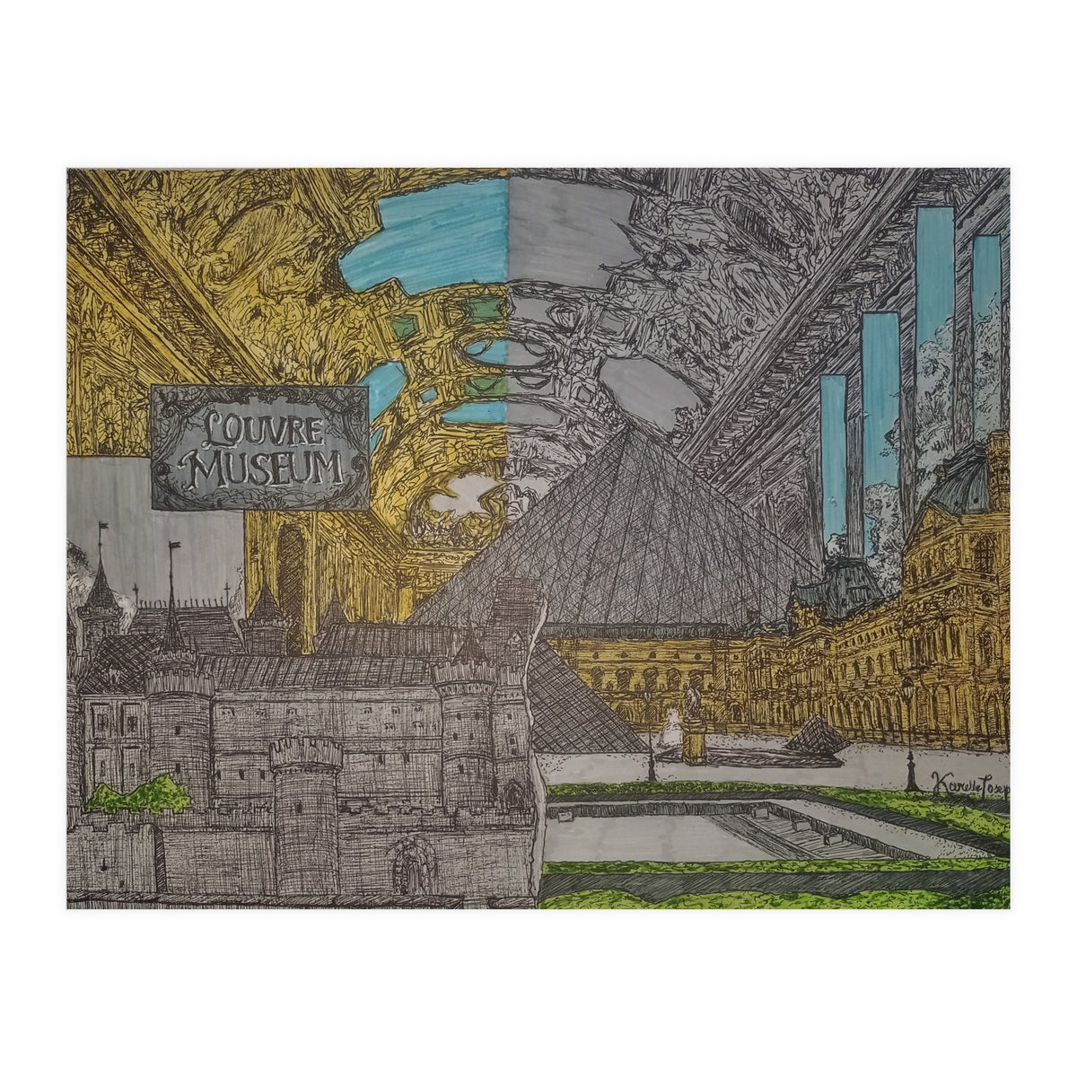 Louvre Museum Coloured (Print Only)