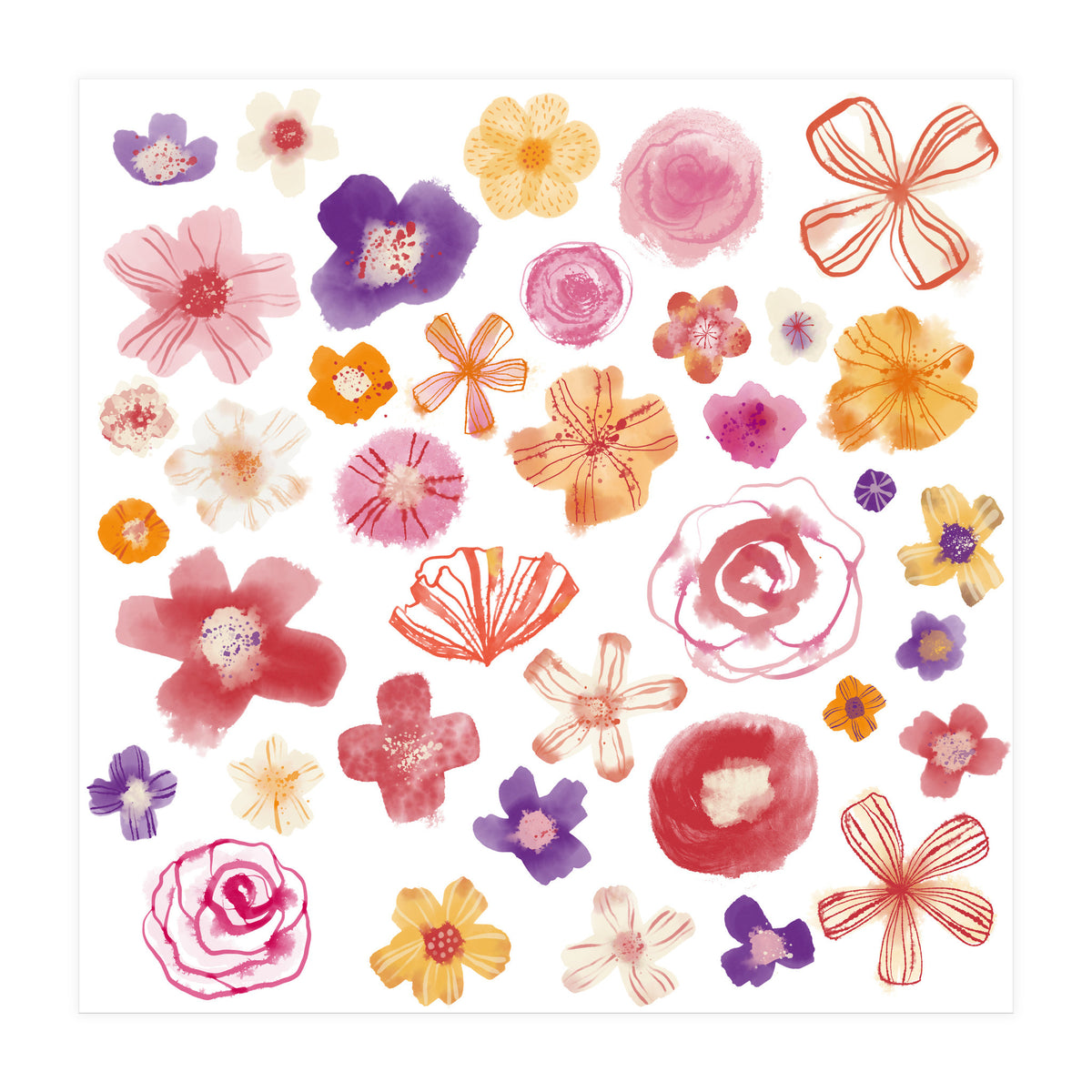 Fresh Watercolor Wildflowers (Print Only)