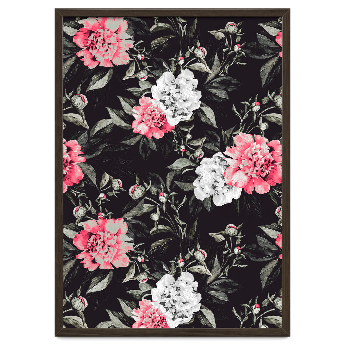 Floral pink - black & white dark