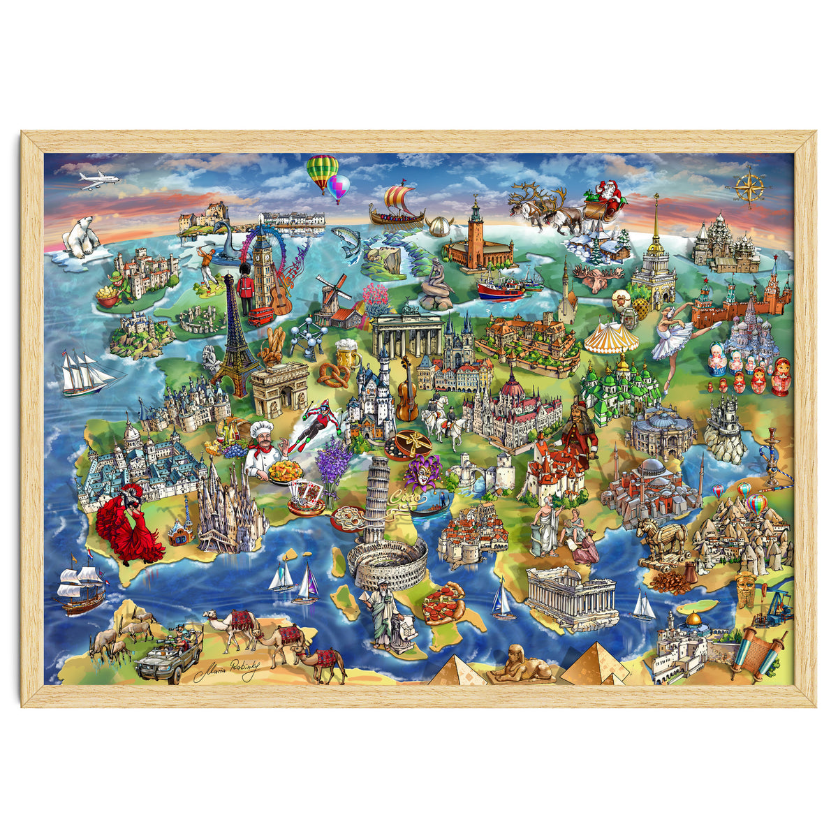 European World Wonders Illustrated Map