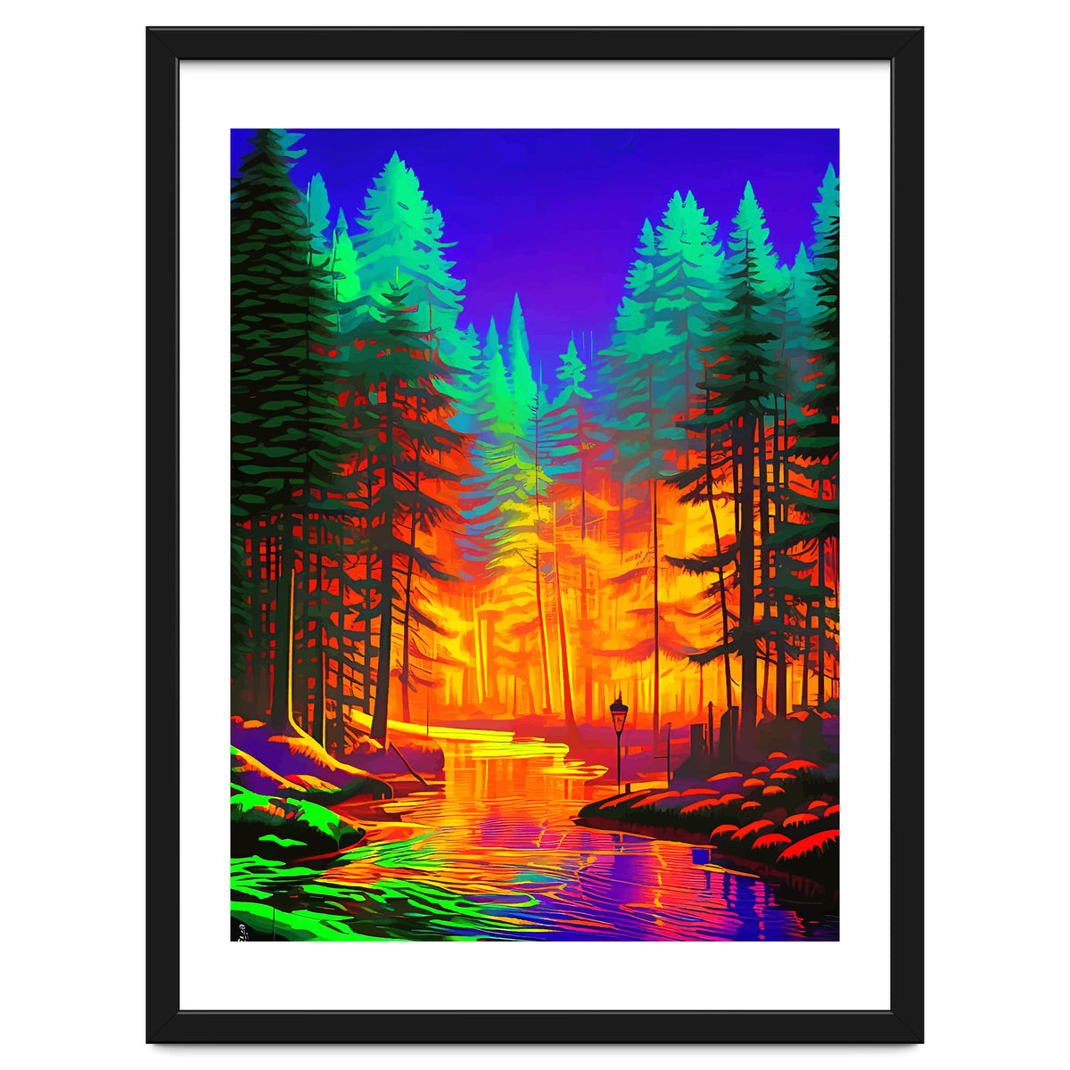 The Neon Mirage, Forest Trees Nature, Eclectic Electric Pop Art, Colorful Bright Contemporary Modern