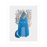 Cute blue cat and branches (Print Only) thumbnail