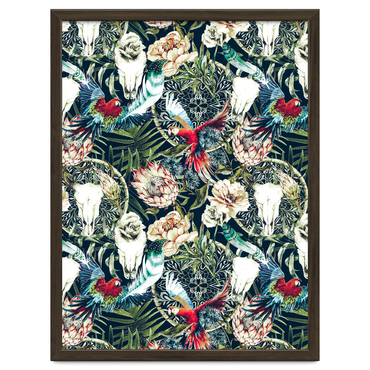 Dark pattern boho skull tropical