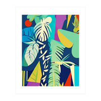 Tropical Wilderness, Abstract Botanical Jungle Plants, Pop of Color Eclectic Shapes Nature (Print Only)