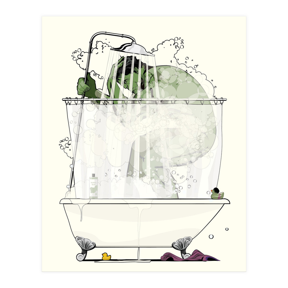 Hulk in the Shower, funny bathroom humour (Print Only)