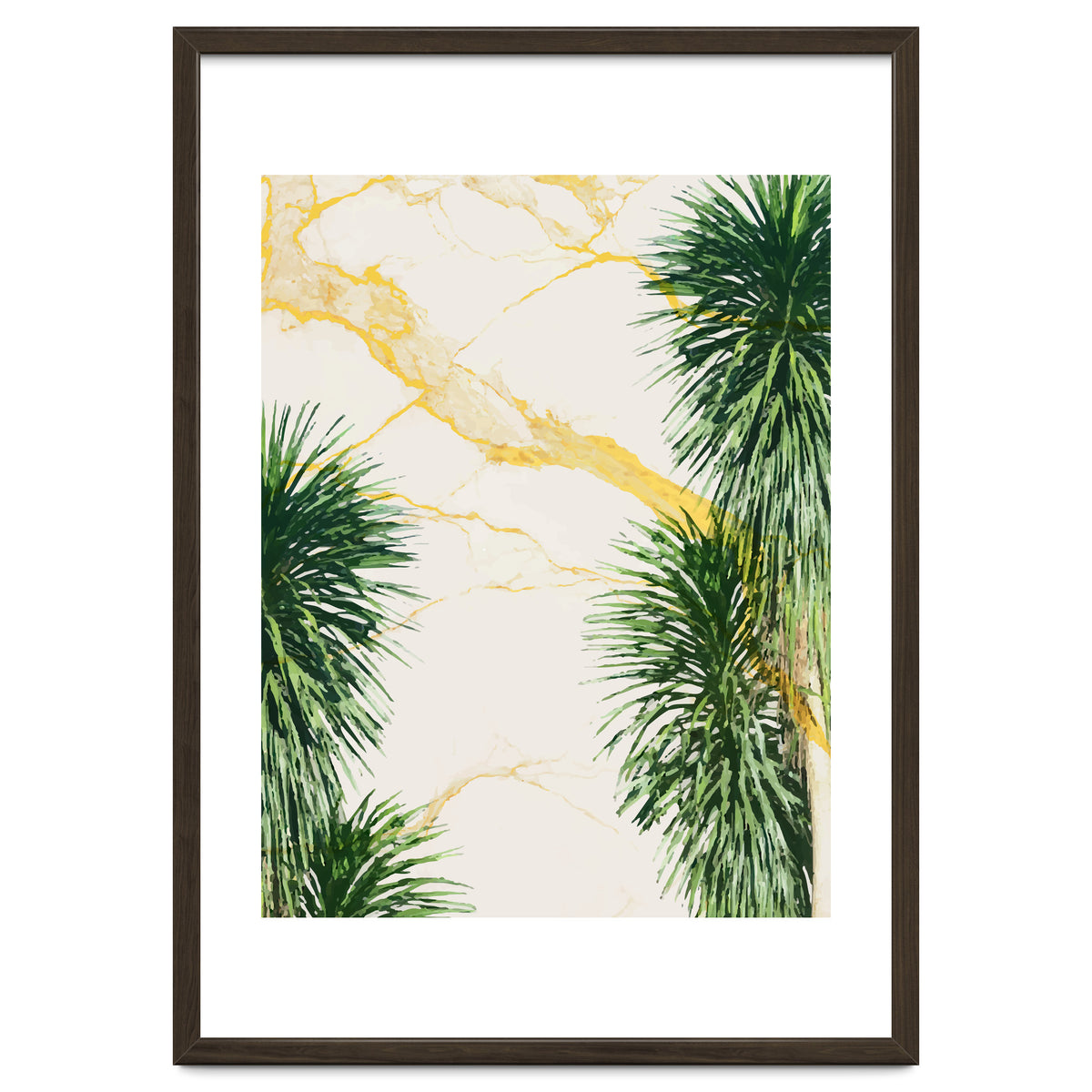 Gold marble texture with palm tree