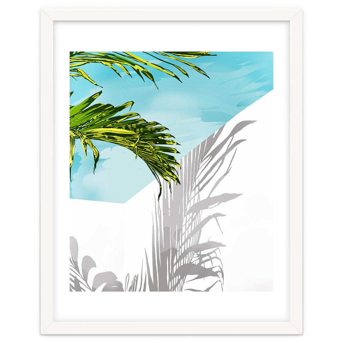Palms In My Backyard, Tropical Greece Architecture Travel Painting, Summer Scenic Building