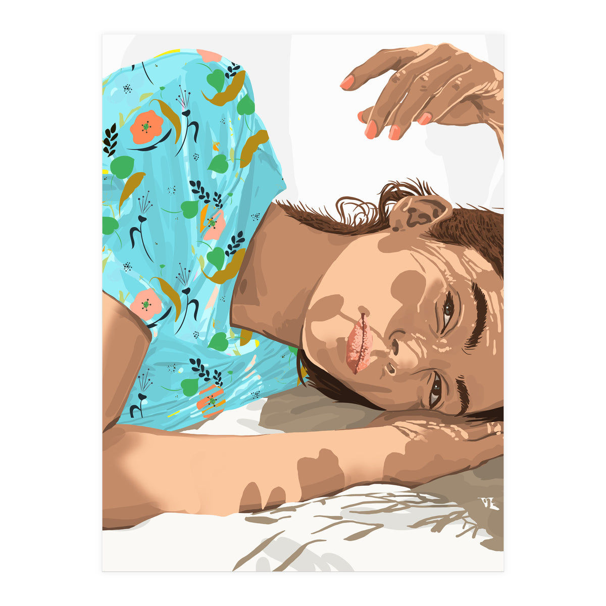 Feel the Sun from Both Sides, Summer Bohemian Woman Illustration, Vibrant Colorful Portrait Painting (Print Only)