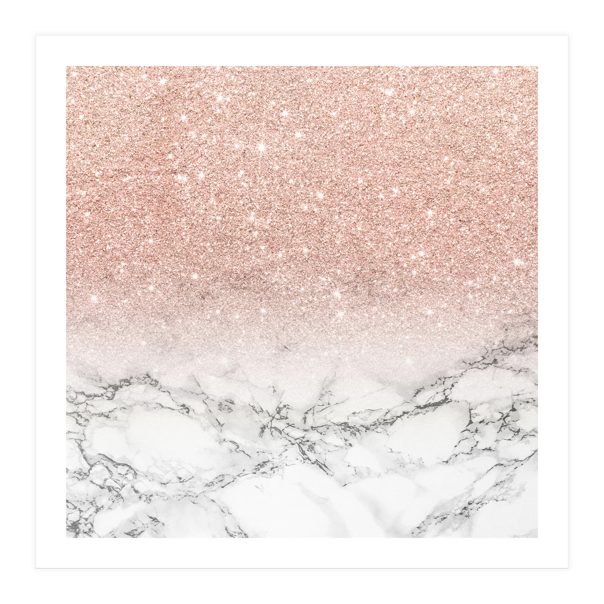 Modern faux rose gold pink glitter ombre white marble (Print Only)
