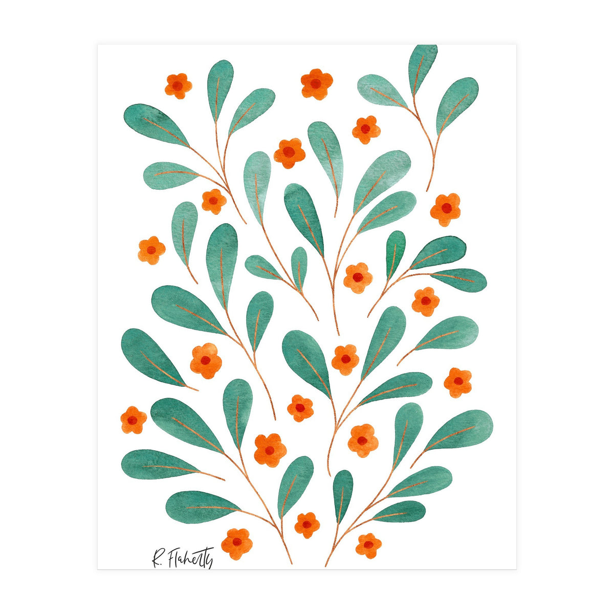 Springtime Floral | Orange and Green (Print Only)