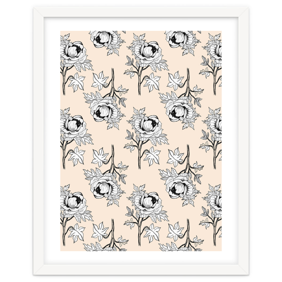 Drawing pattern of roses to pencil on beige