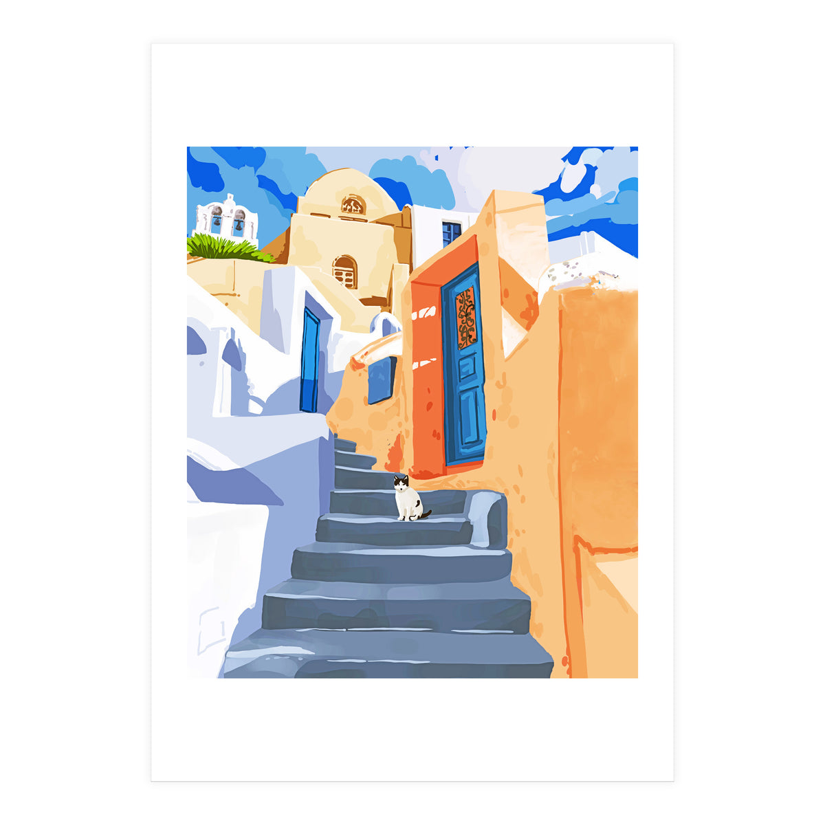 Cat in Greece, Architecture Tropical Exotic Travel (Print Only)