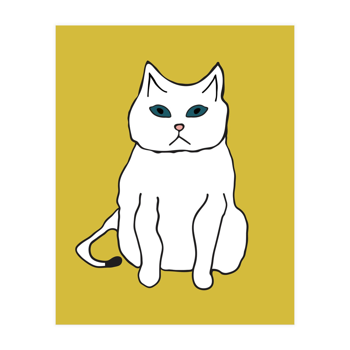 White Cat On Yellow (Print Only)