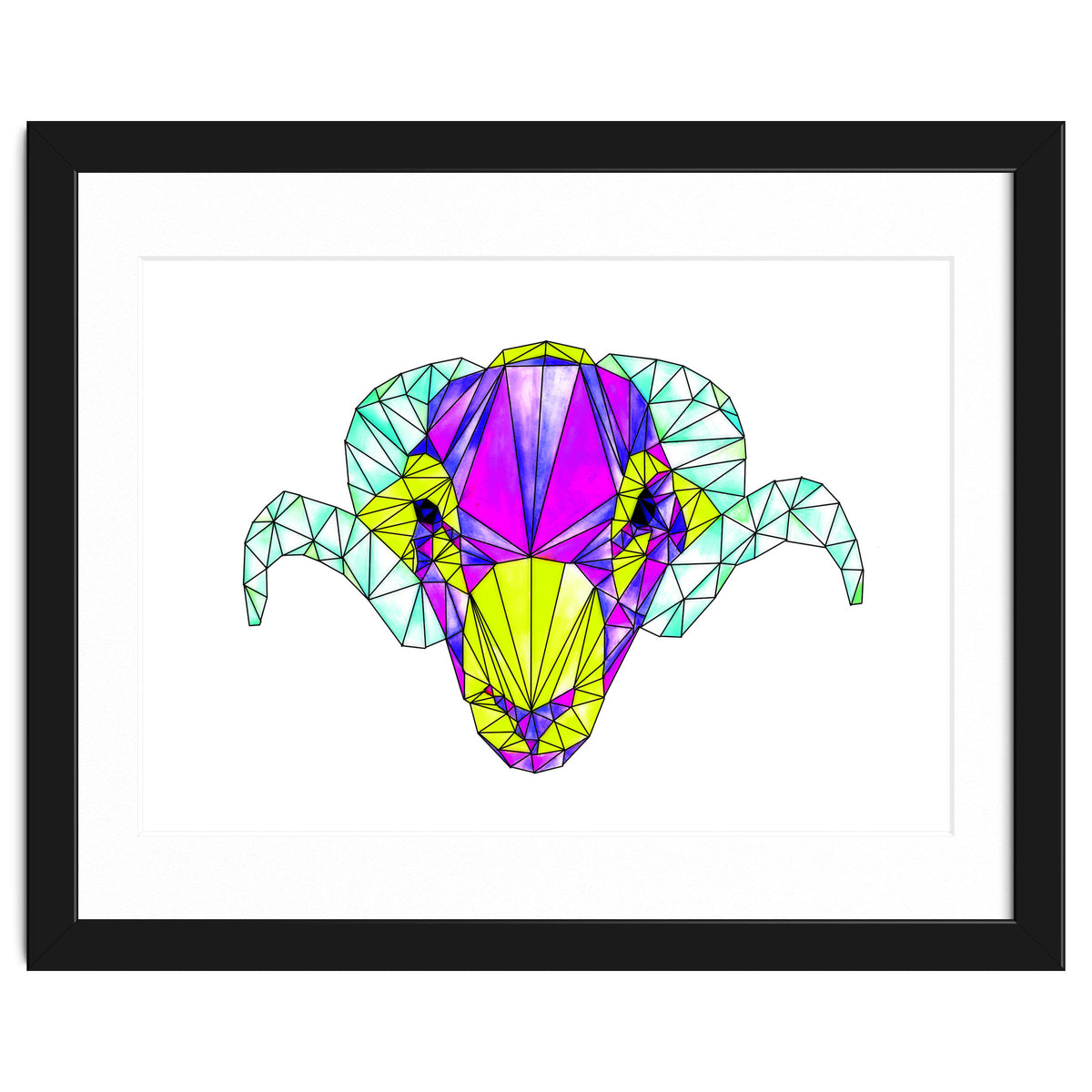 Colourful Geometric Swaledale Sheep Tup with Black Lines