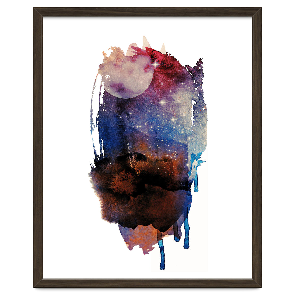 Abstract watercolour red moon