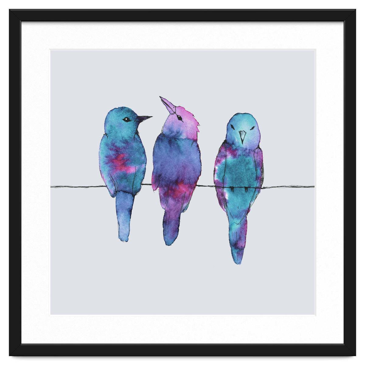 Three birds on a wire