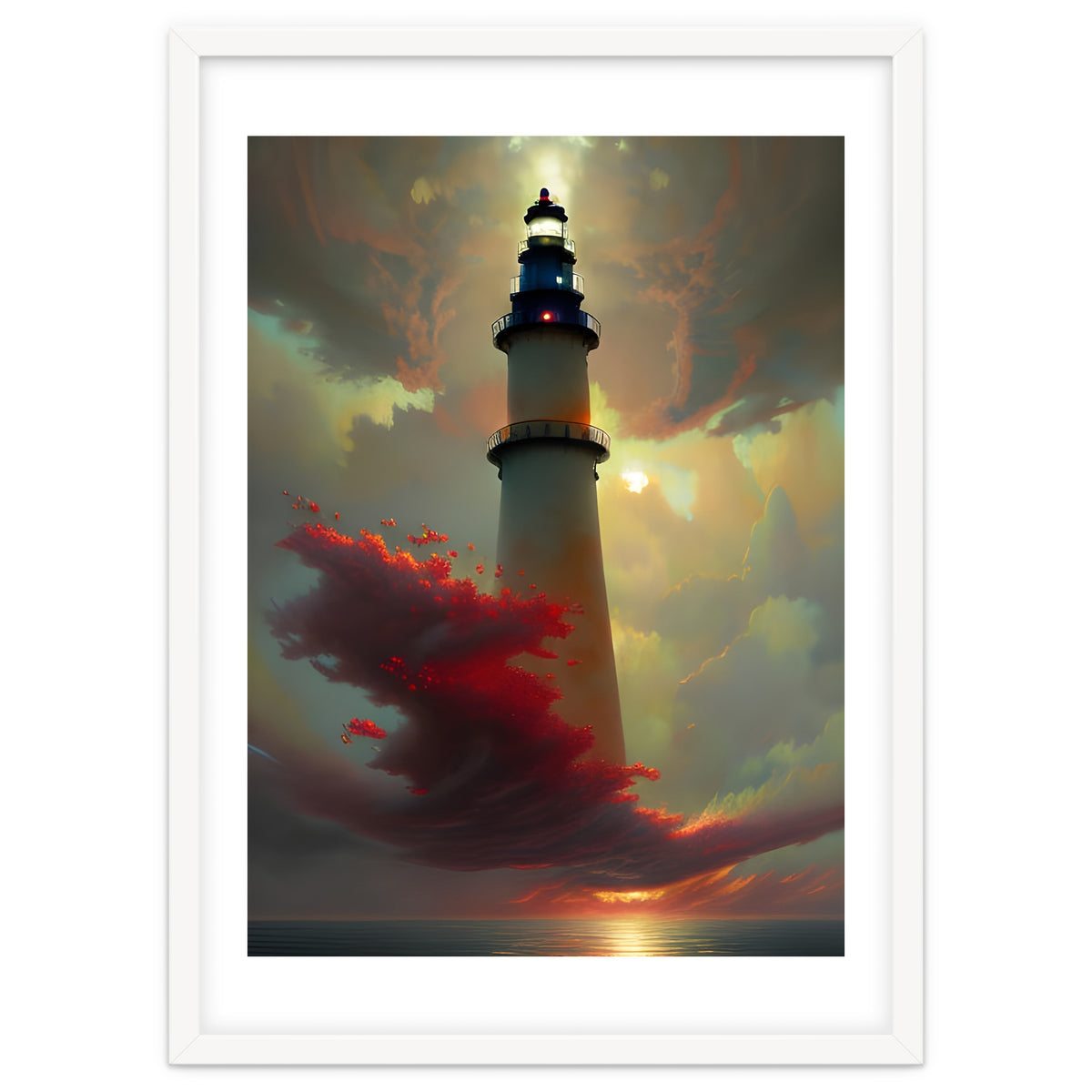 Lighthouse floating in the Sunset Clouds
