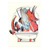 Dinosaur Triceratops in the Shower, funny bathroom humour (Print Only) thumbnail
