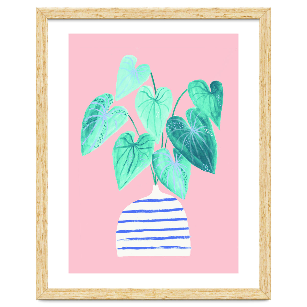 minimal house plant painting in stripy vase