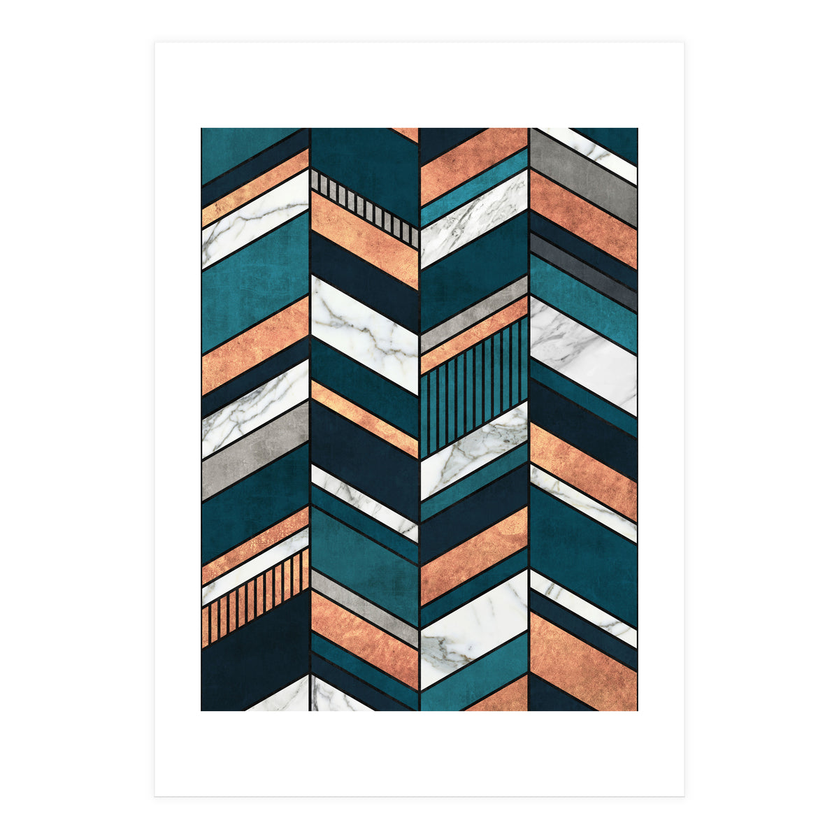 Abstract Chevron Pattern - Copper, Marble, and Blue Concrete (Print Only)