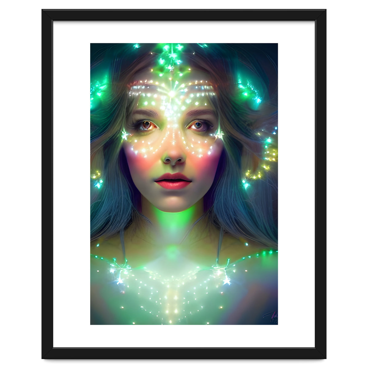 Glowing Green Stars - Goddess of Light Digital Fantasy Artwork