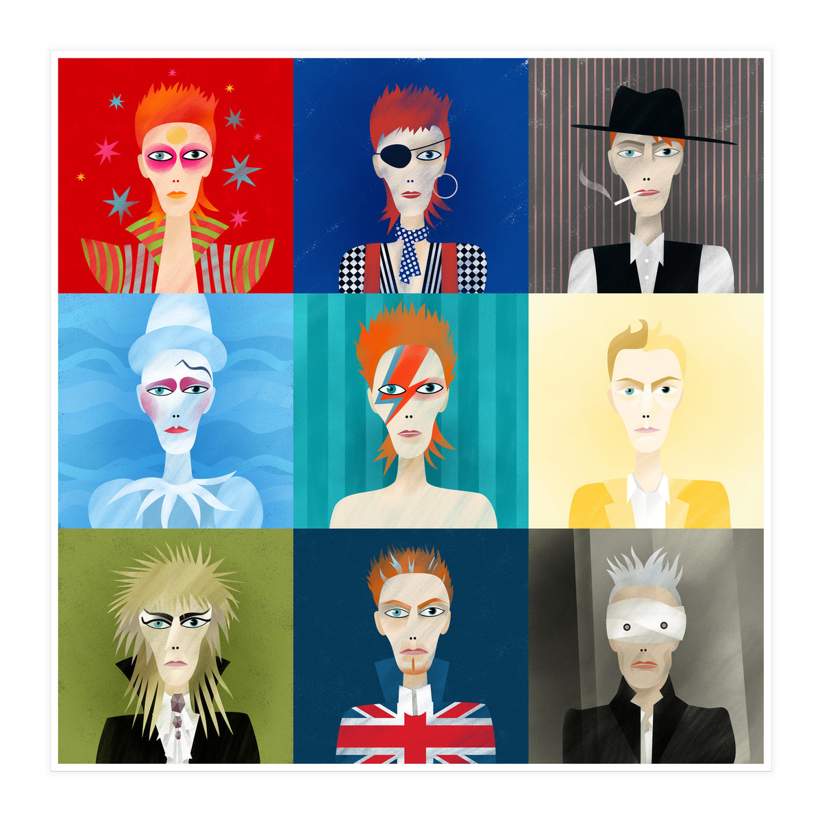 9 Portraits Of David Bowie (Print Only)